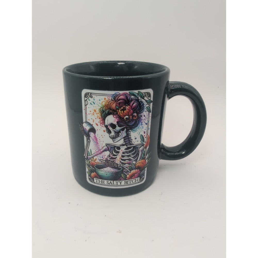 Dark Green Floral Skeleton The Salty B**** Coffee Mug Gothic Kitchen